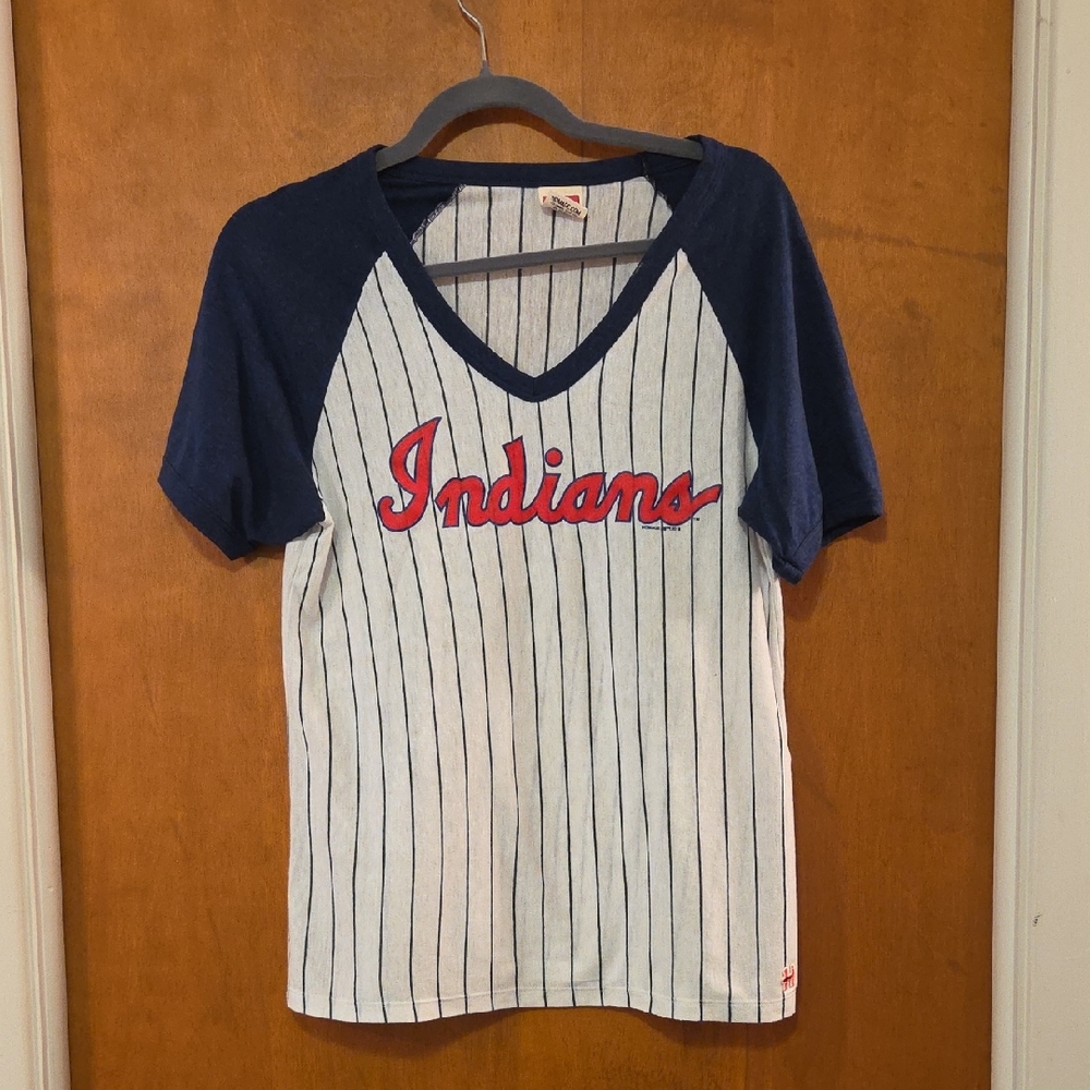 HOMAGE  Indians Striped Tee - Navy and White M
